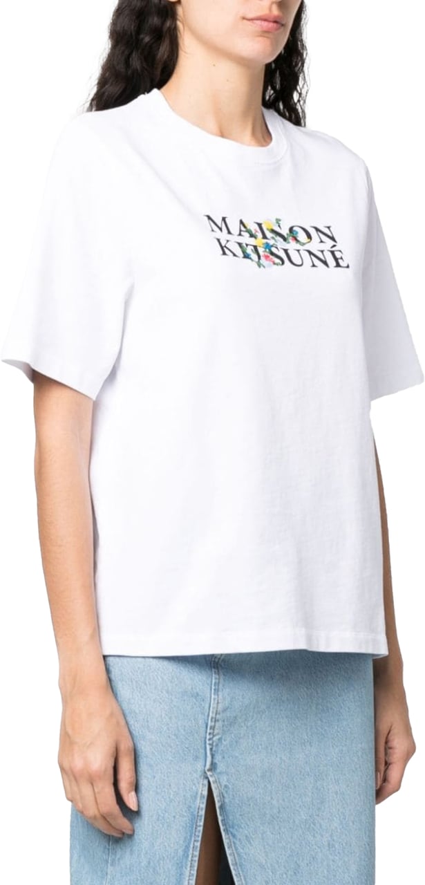 Maison Kitsuné Flowers Print Classic Logo T-shirt Wit