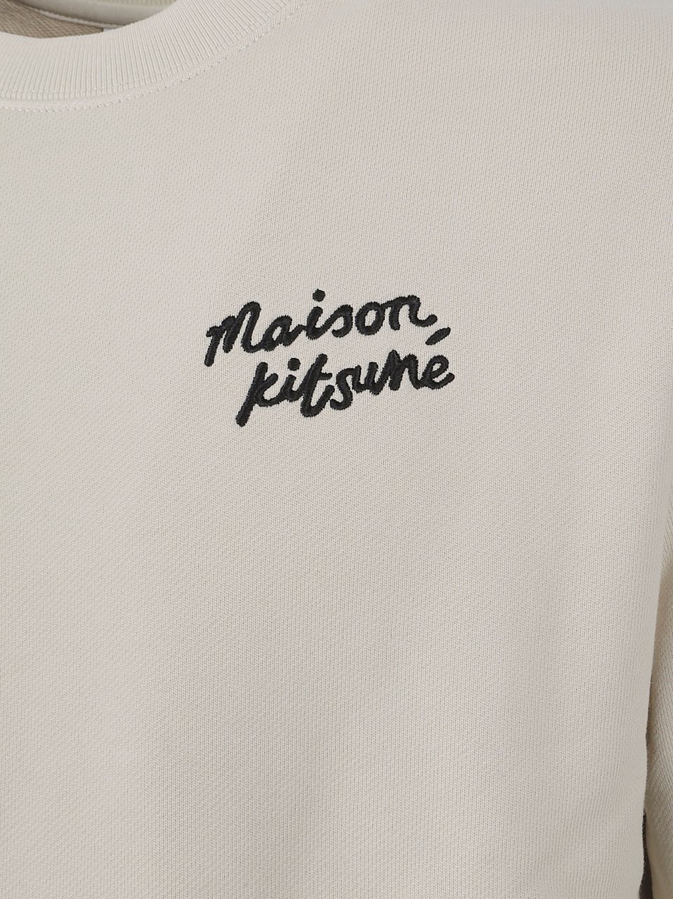 Maison Kitsuné Minimalist Crew Neck Cotton Sweater with Embroidered Logo Wit