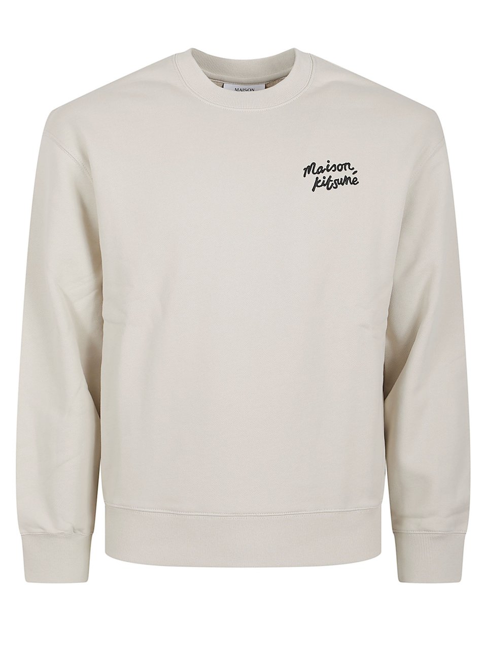 Maison Kitsuné Minimalist Crew Neck Cotton Sweater with Embroidered Logo Wit