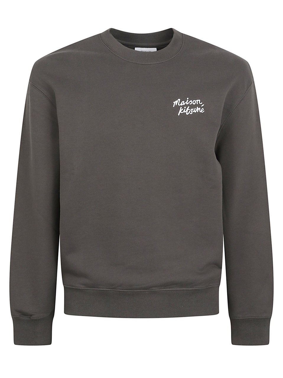 Maison Kitsuné Minimalist Dark Grey Knit Sweater With Subtle Logo Grijs
