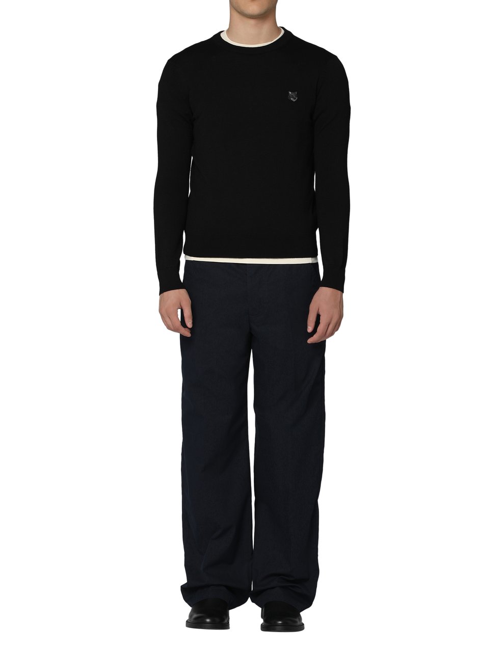 Maison Kitsuné Crew-neck wool sweater Zwart