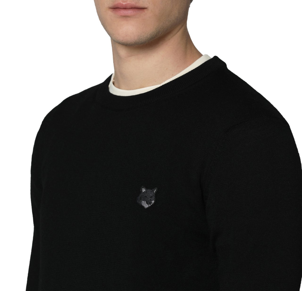 Maison Kitsuné Crew-neck wool sweater Zwart