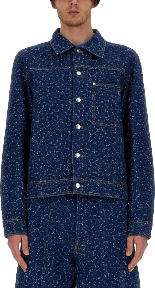 Maison Kitsuné Cropped Denim Jacket Blauw