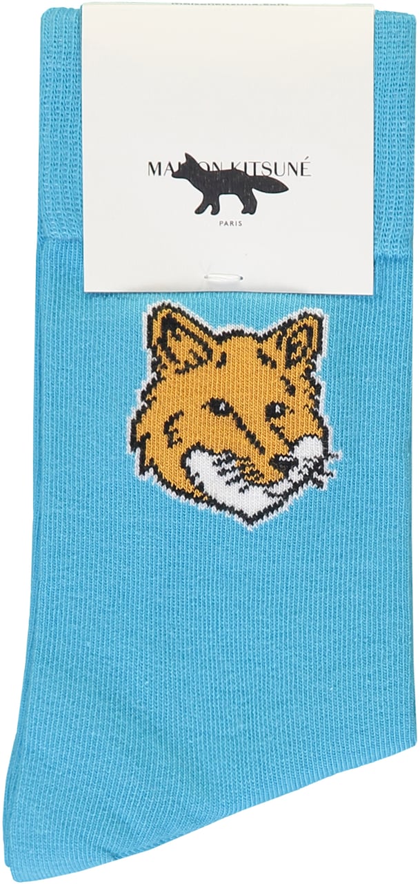 Maison Kitsuné Logo cotton blend socks Lichtblauw