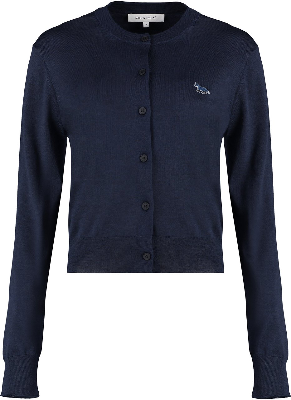 Maison Kitsuné Wool cardigan Blauw