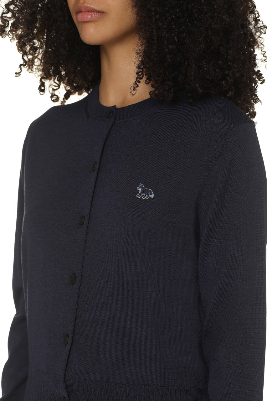 Maison Kitsuné Wool cardigan Blauw