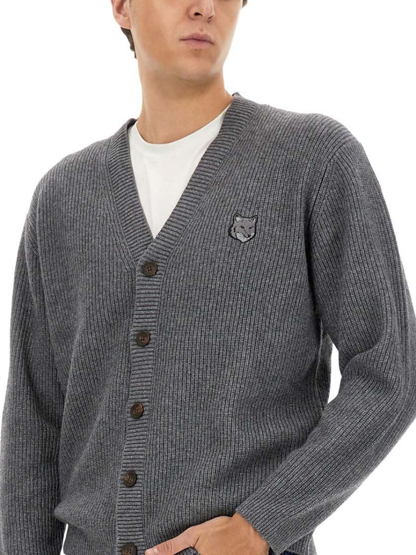 Maison Kitsuné Ribbed Cardigan Grijs
