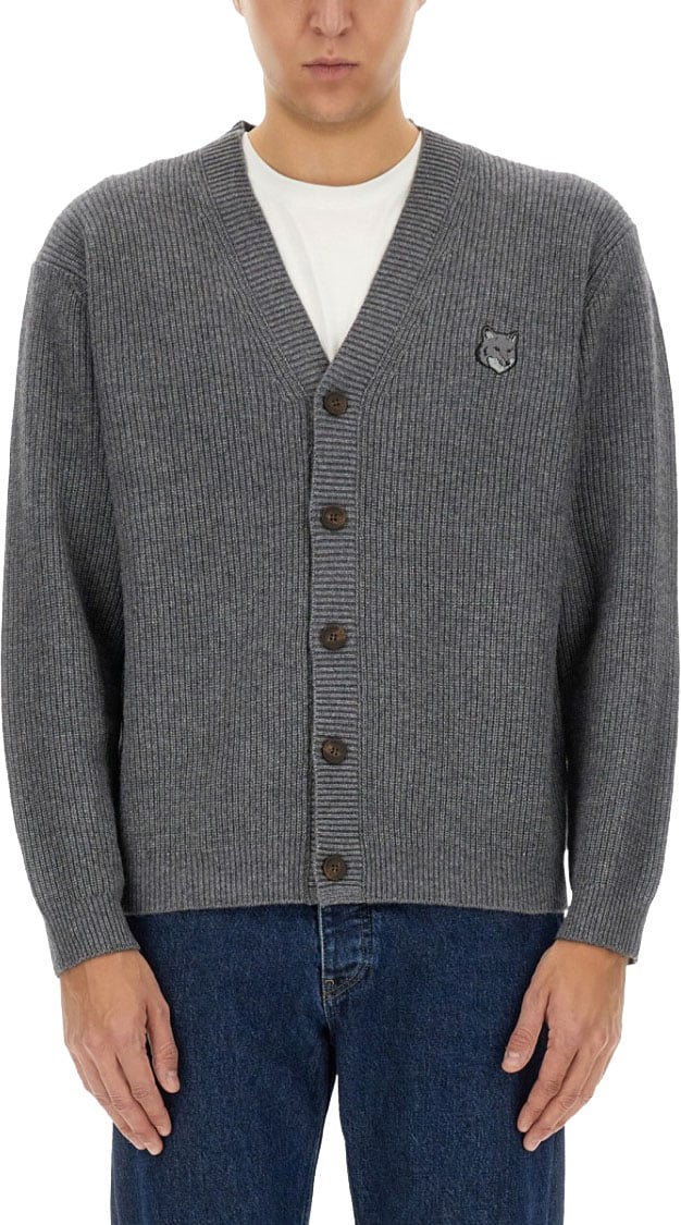 Maison Kitsuné Ribbed Cardigan Grijs