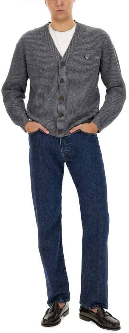 Maison Kitsuné Ribbed Cardigan Grijs