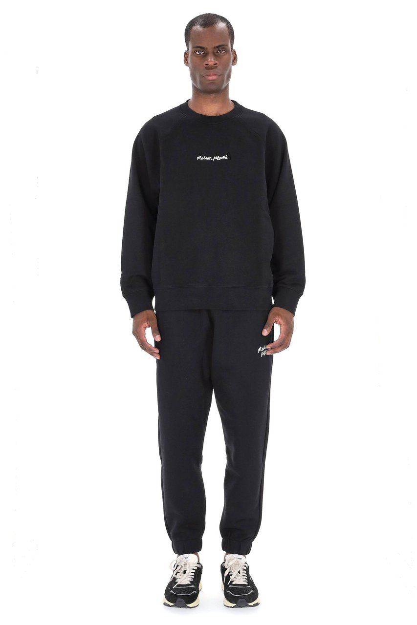 Maison Kitsuné Crewneck Sweatshirt with Central Logo Zwart