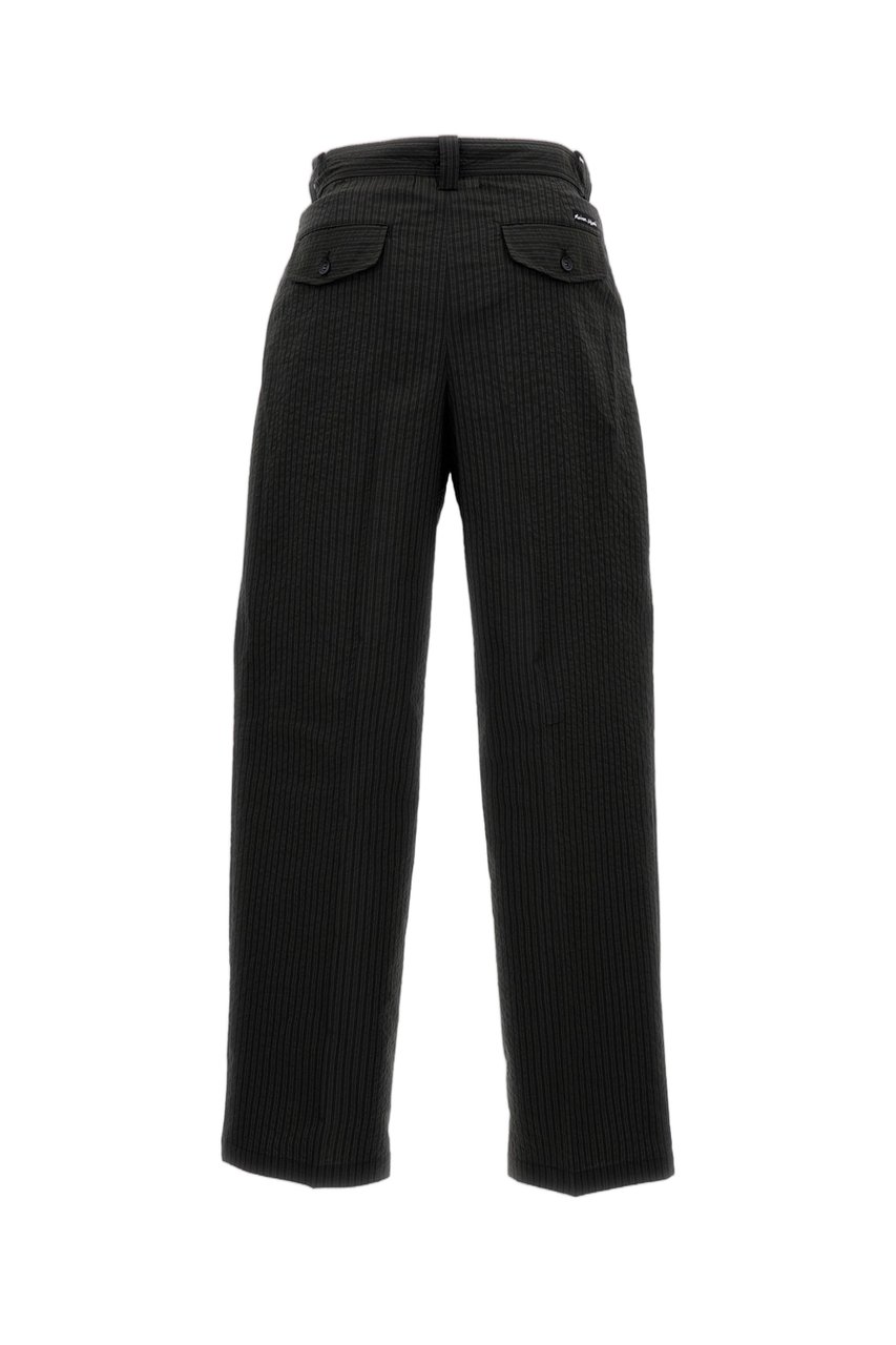 Maison Kitsuné Cotton Wide-Leg Trousers With Striped Pattern And Logo Accents Zwart