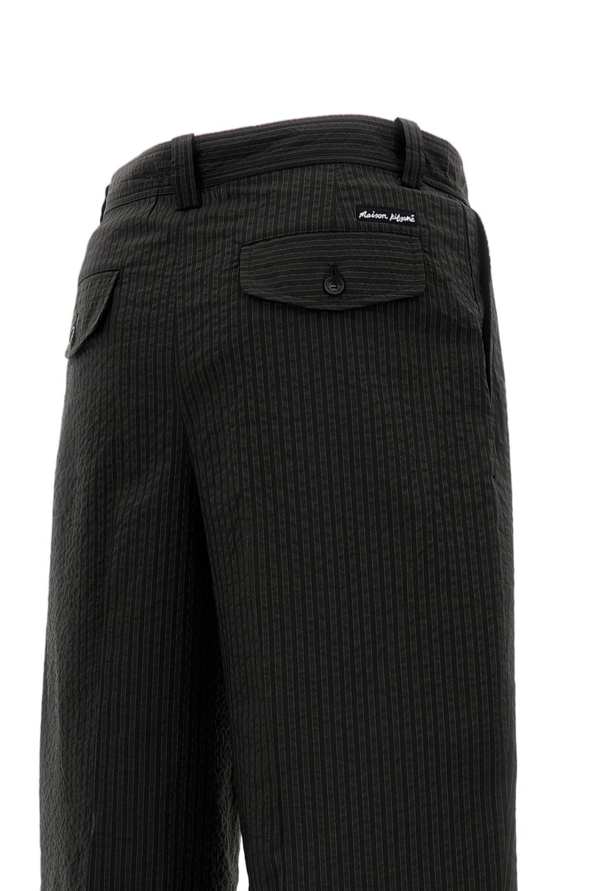 Maison Kitsuné Cotton Wide-Leg Trousers With Striped Pattern And Logo Accents Zwart