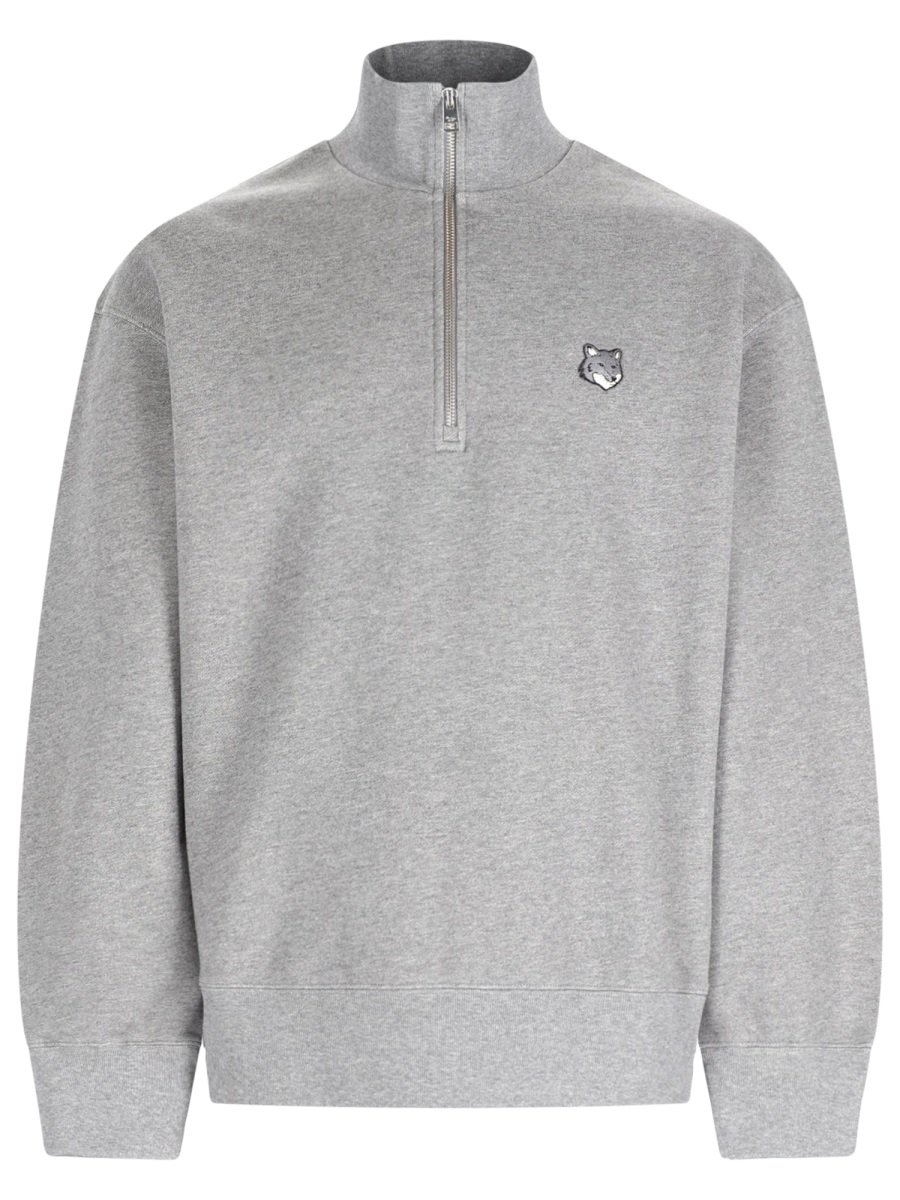 Maison Kitsuné Fox Head Cotton Half-Zip Sweatshirt Wit
