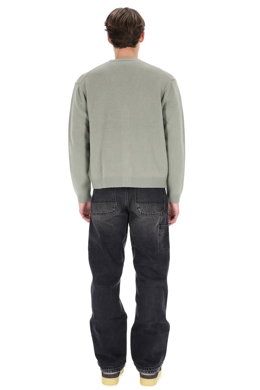 Maison Kitsuné Merino Wool Cardigan with Large Fox Embroidery Grijs