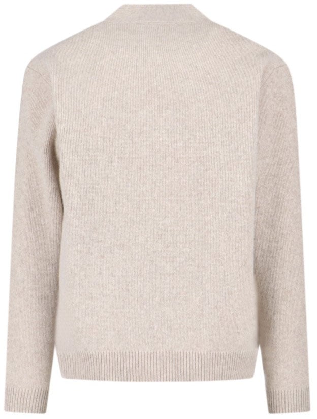 Maison Kitsuné "Fox Head" Cardigan, In Beige Wool Neutraal