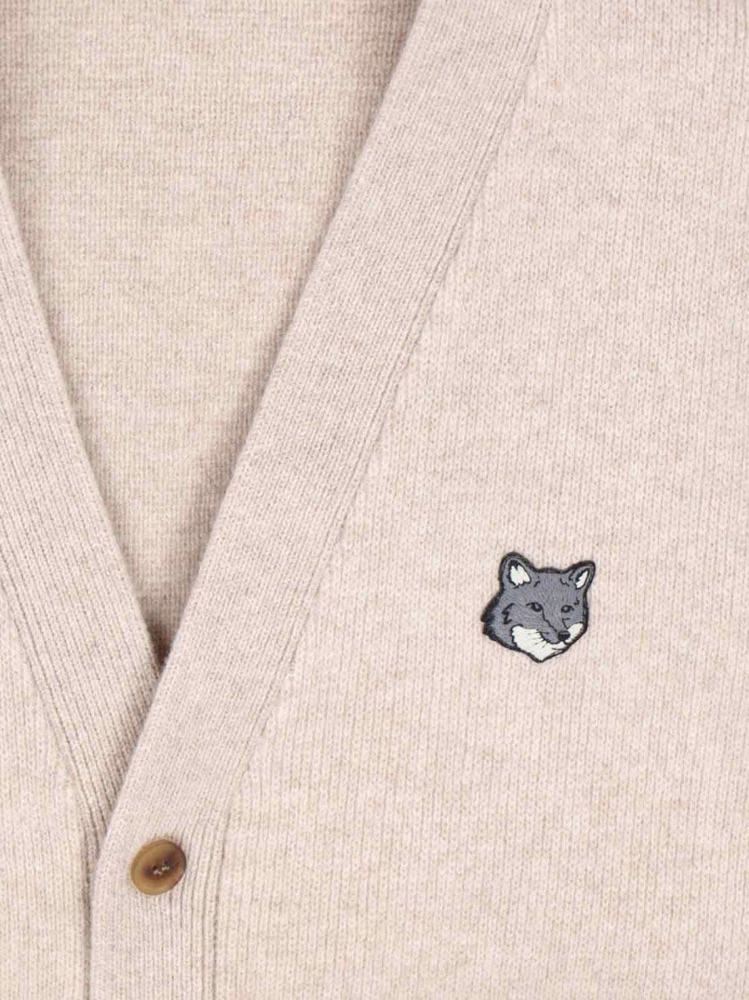 Maison Kitsuné "Fox Head" Cardigan, In Beige Wool Neutraal