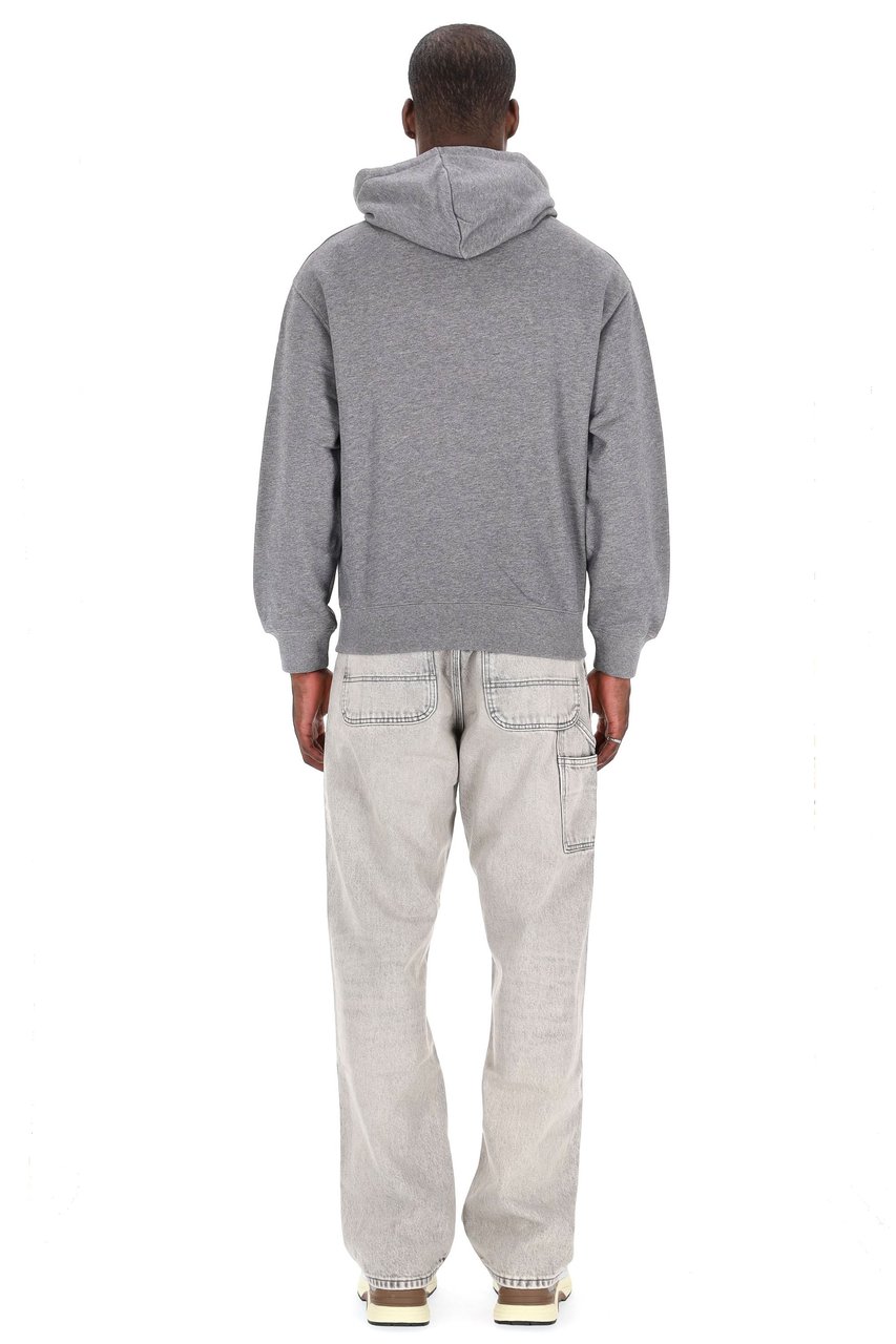 Maison Kitsuné Cropped Grey Hoodie with Drawstring Hood and Bold Logo Grijs
