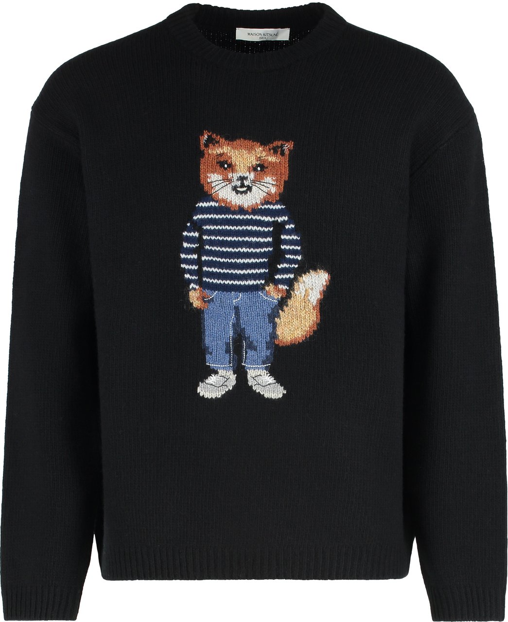 Maison Kitsuné Sweater with round neck in wool Zwart