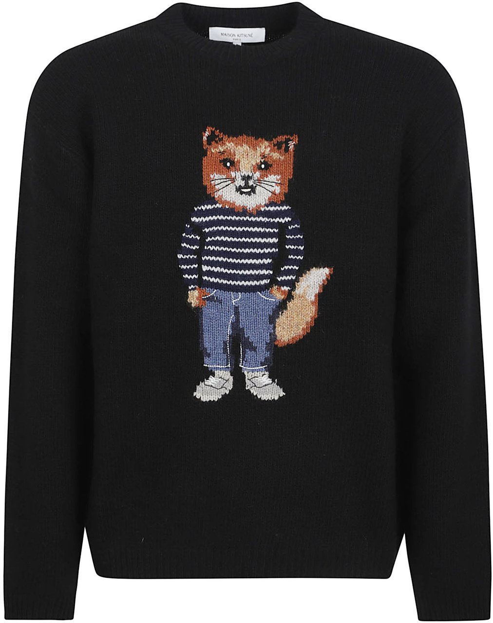Maison Kitsuné MAISON KITSUNE DRESSED FOX INTARSIA WOOL JUMPER Zwart