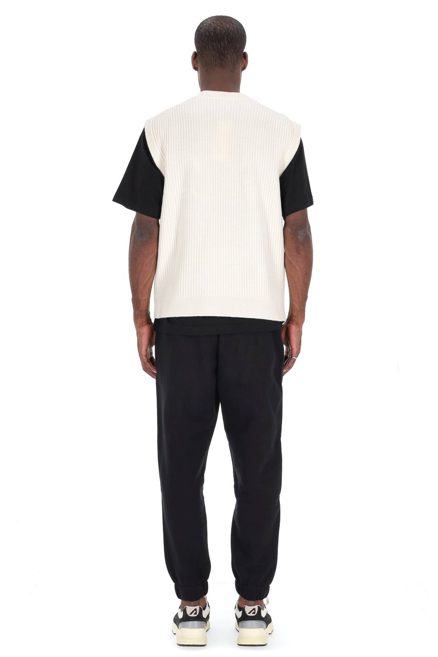 Maison Kitsuné Oversize Fit Ribbed Merino Wool Vest Wit