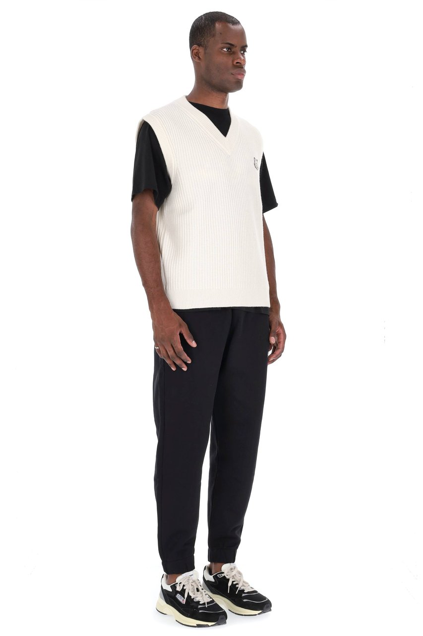 Maison Kitsuné Oversize Fit Ribbed Merino Wool Vest Wit