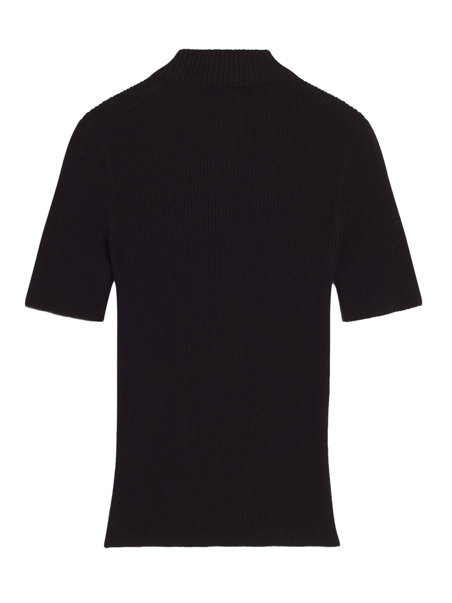 Maison Kitsuné Fitted Merino Wool-Cotton Embroidered Polo Shirt Zwart