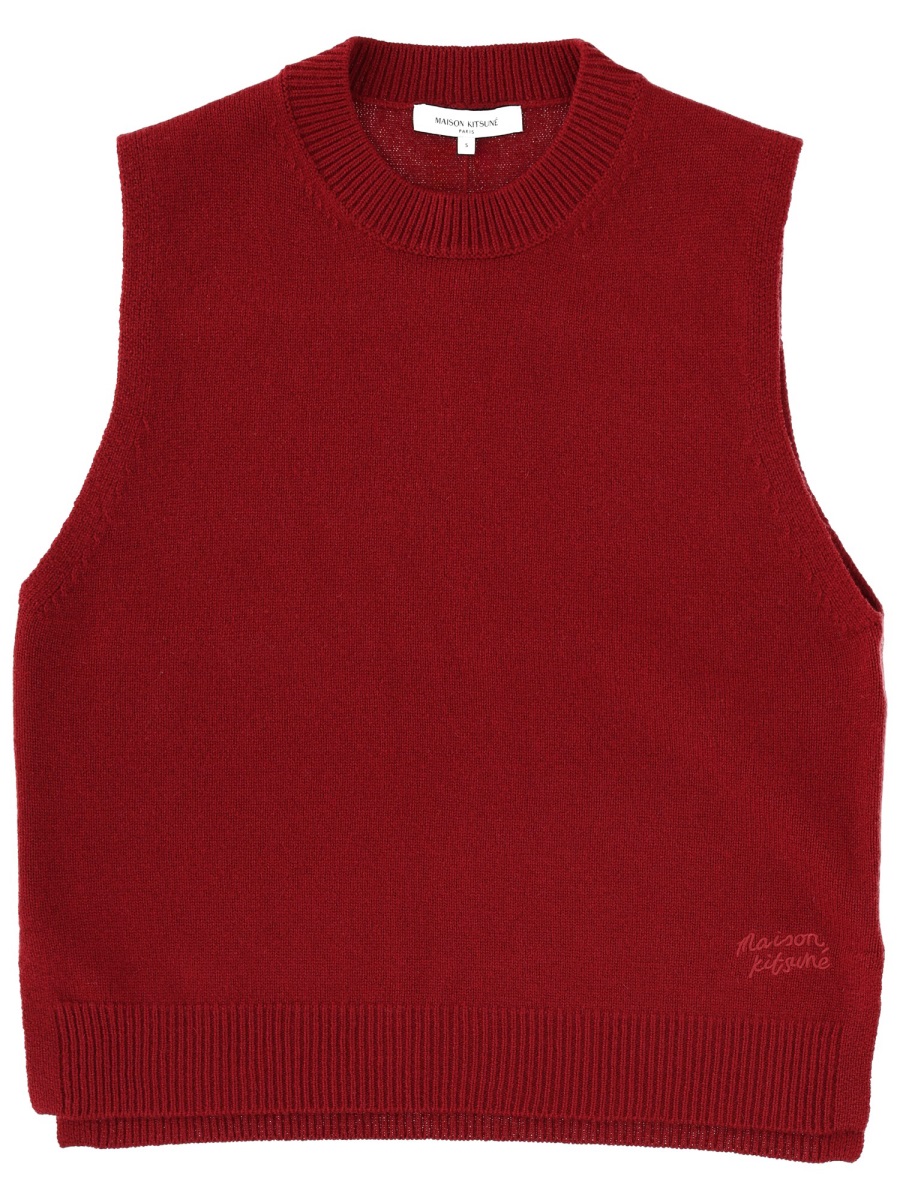 Maison Kitsuné Bordeaux Ribbed Crew Neck Vest Rood