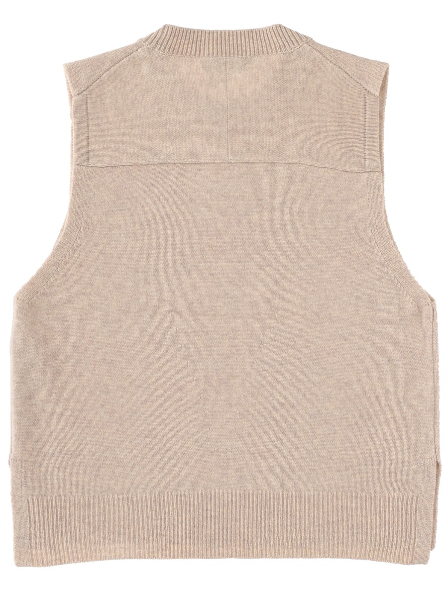 Maison Kitsuné Beige Ribbed Boxy Wool Vest Neutraal