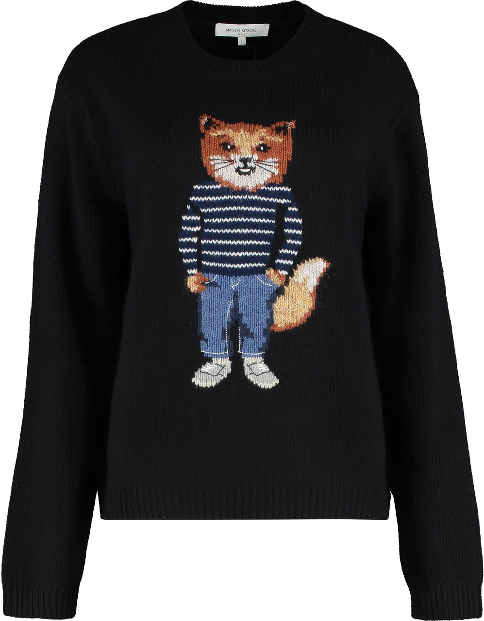 Maison Kitsuné Crew neck sweater in merino wool Zwart