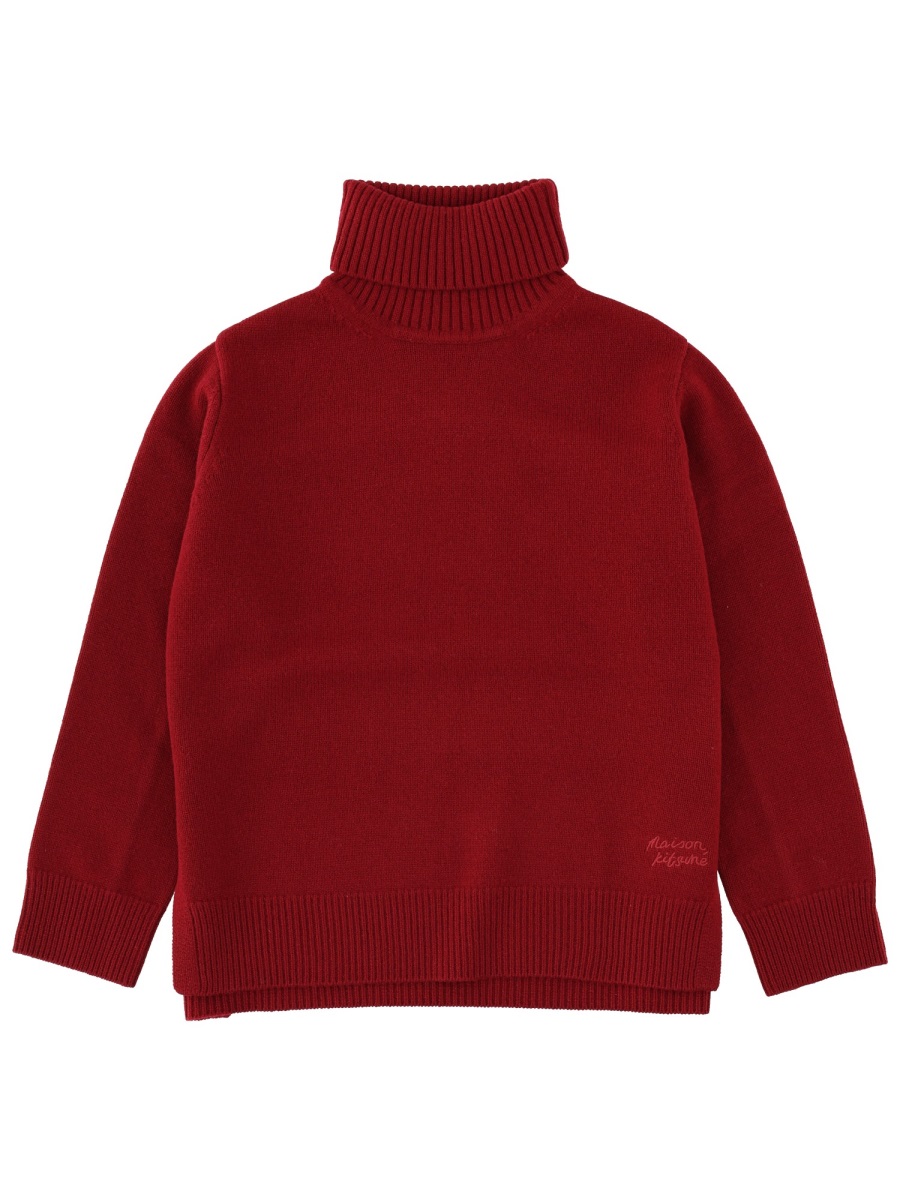 Maison Kitsuné Bordeaux Classic Ribbed Turtleneck Sweater Rood