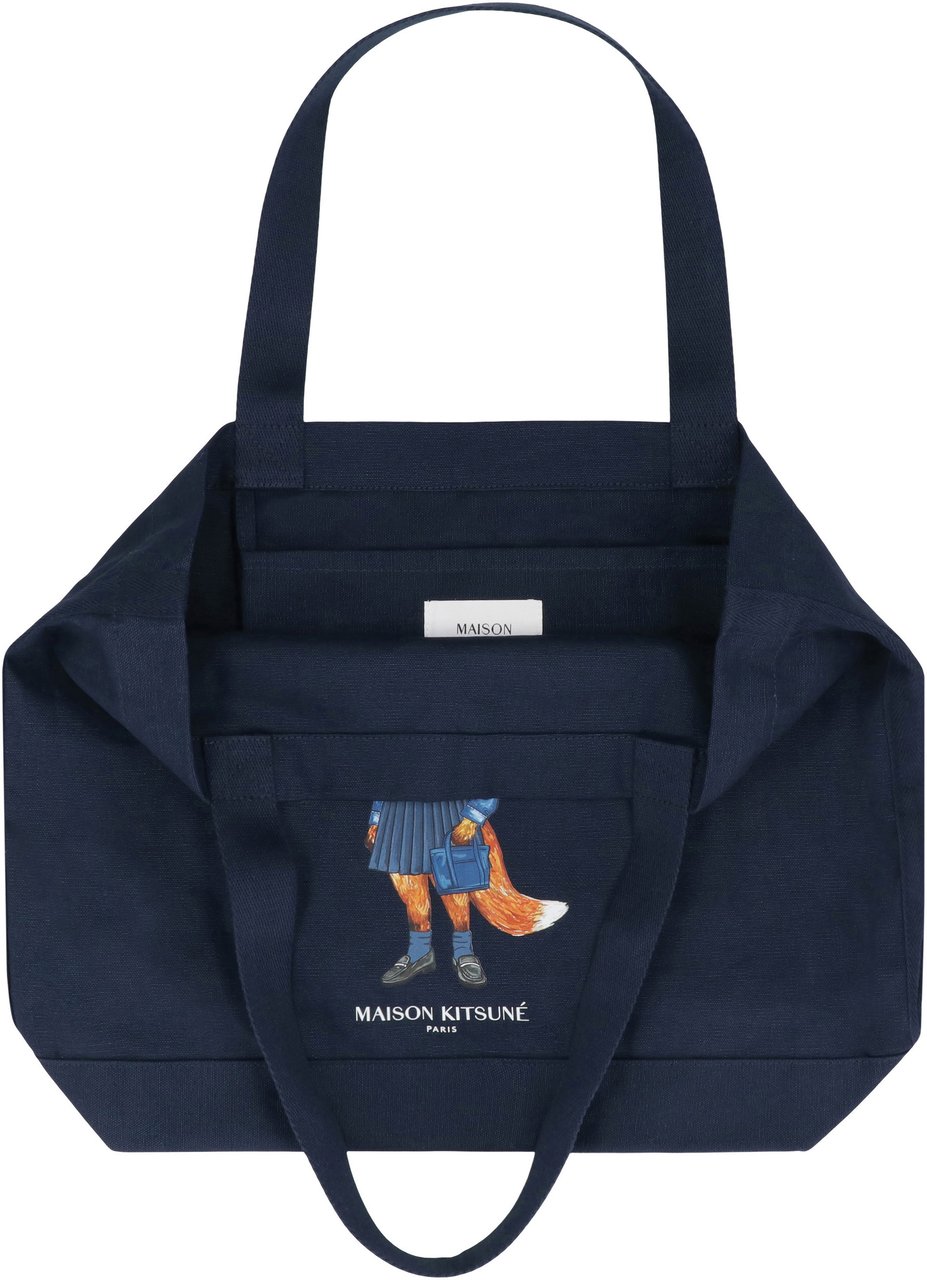 Maison Kitsuné Cotton canvas tote bag Blauw