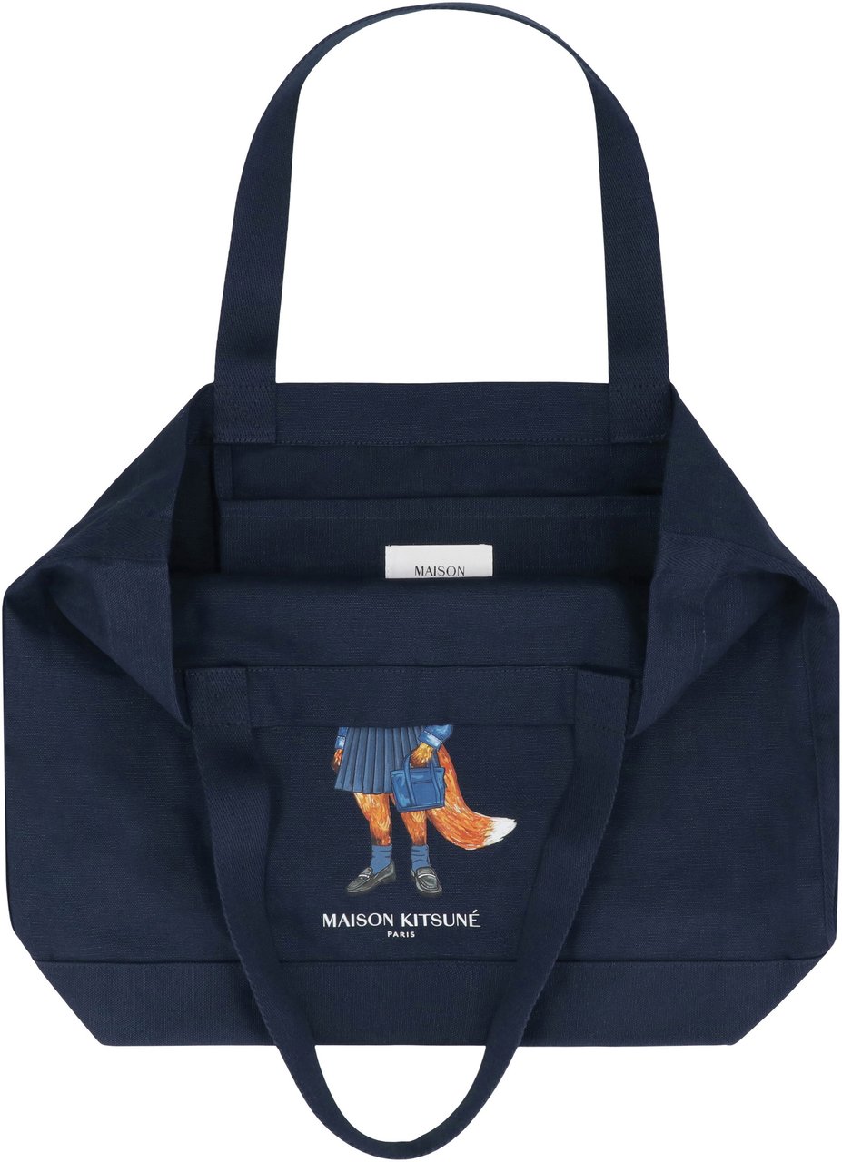 Maison Kitsuné Cotton canvas tote bag Blauw