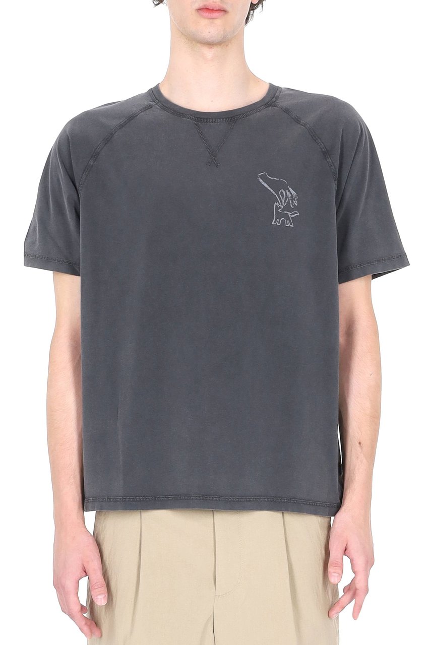 Maison Kitsuné Fountain Stamp Faded Cotton T-Shirt Grijs