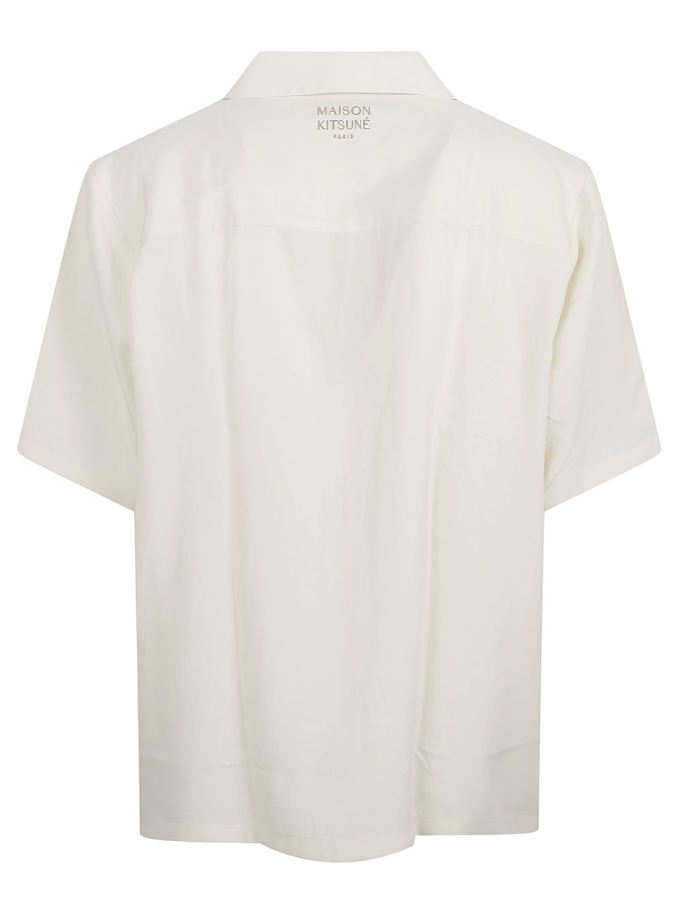 Maison Kitsuné Short-Sleeved Button-Up Shirt with Camp Collar and Embroidered Design Wit
