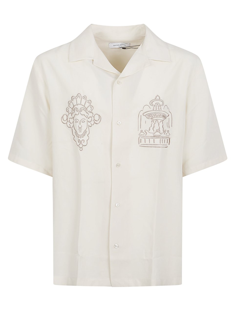 Maison Kitsuné Short-Sleeved Button-Up Shirt with Camp Collar and Embroidered Design Wit