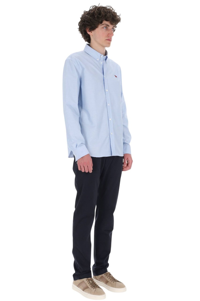 Maison Kitsuné Red Fox Oxford Button-Down Shirt Blauw