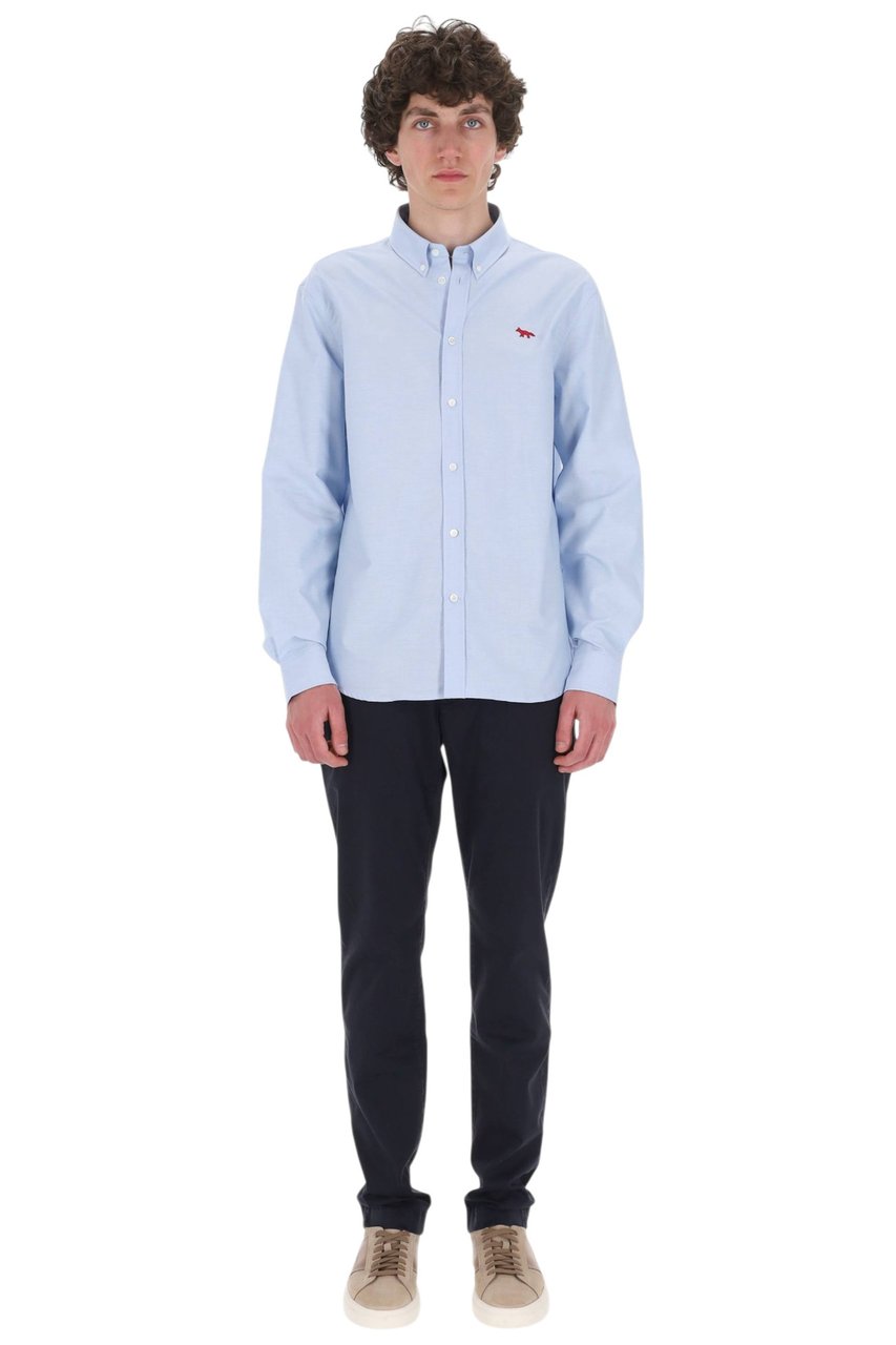 Maison Kitsuné Red Fox Oxford Button-Down Shirt Blauw
