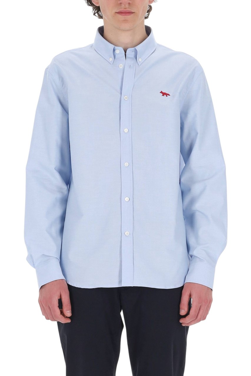 Maison Kitsuné Red Fox Oxford Button-Down Shirt Blauw