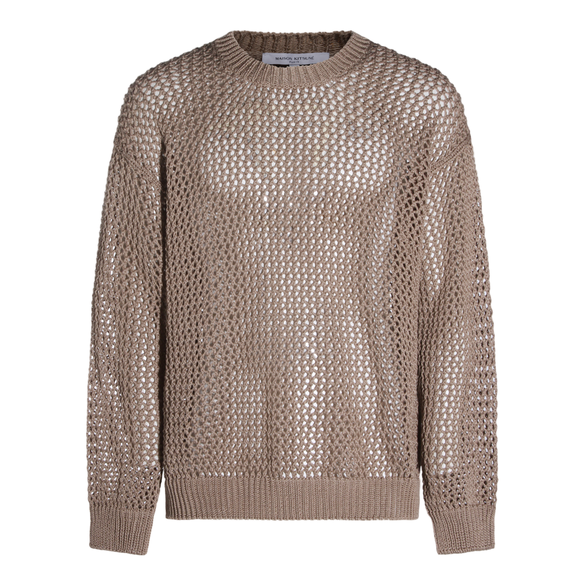 Maison Kitsuné Open-Knit Mesh Sweater with Classic Crew Neckline Neutraal