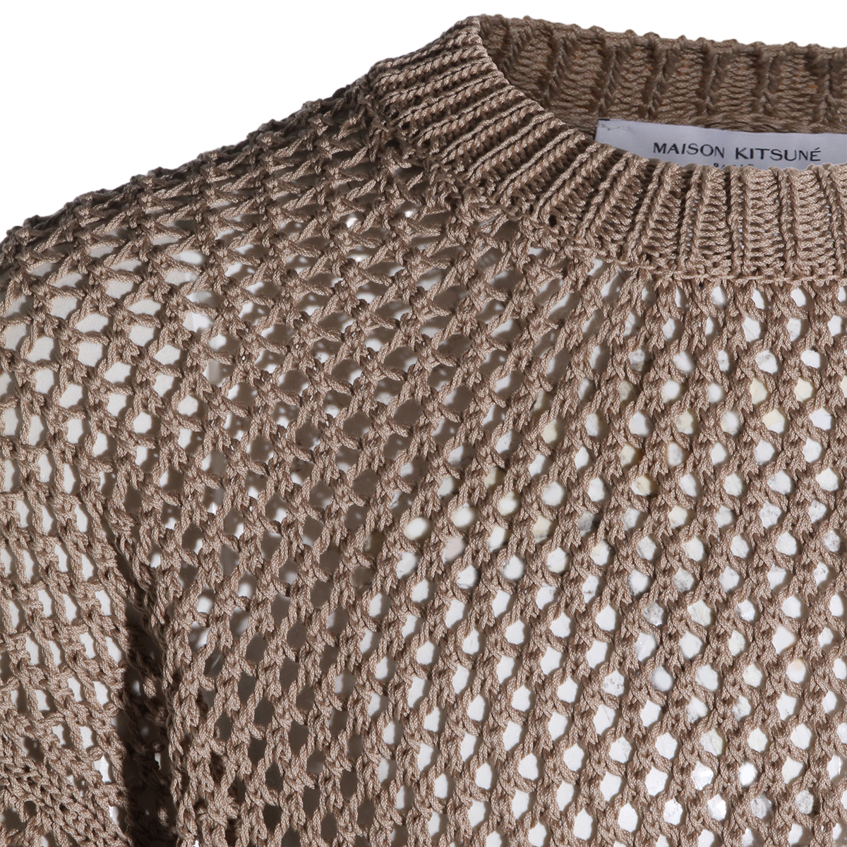 Maison Kitsuné Open-Knit Mesh Sweater with Classic Crew Neckline Neutraal