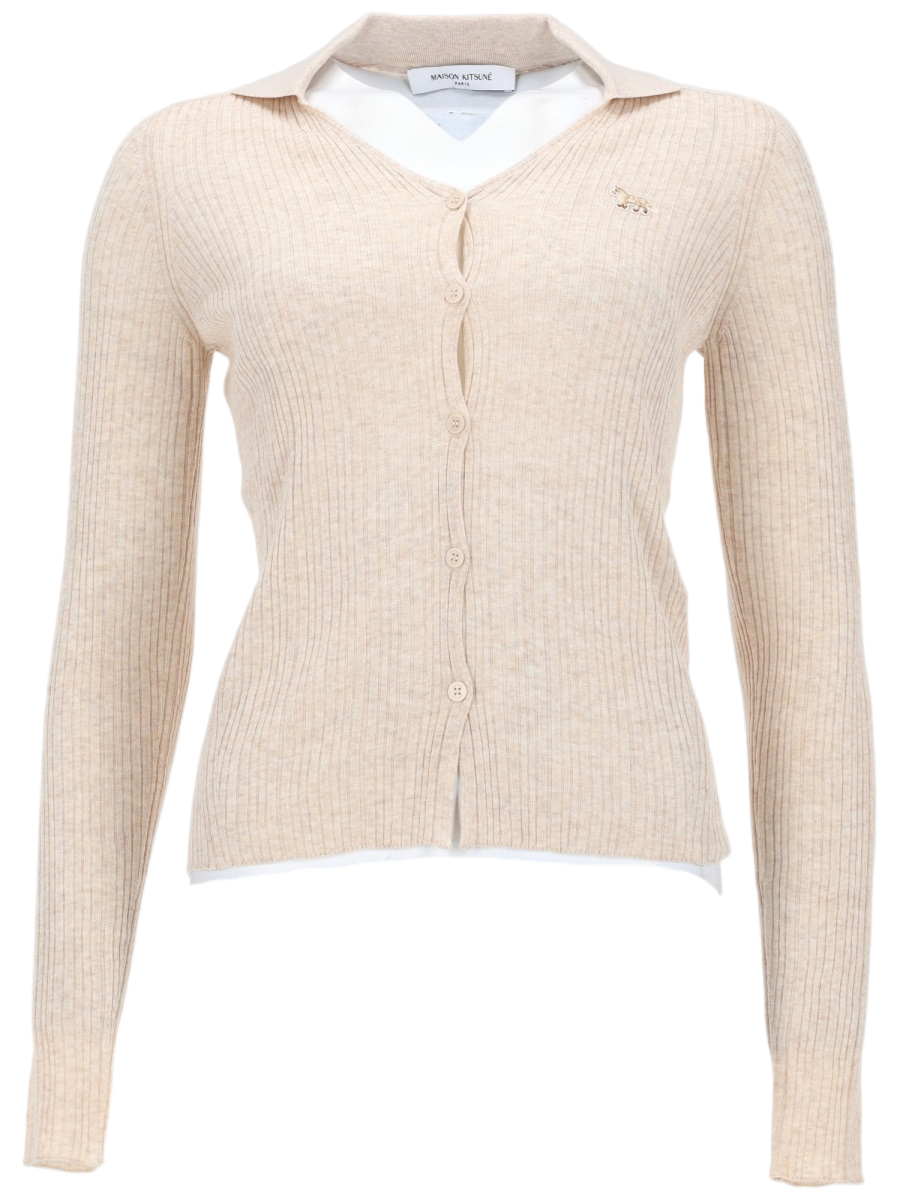 Maison Kitsuné Baby Fit Slim Ribbed Cardigan Neutraal