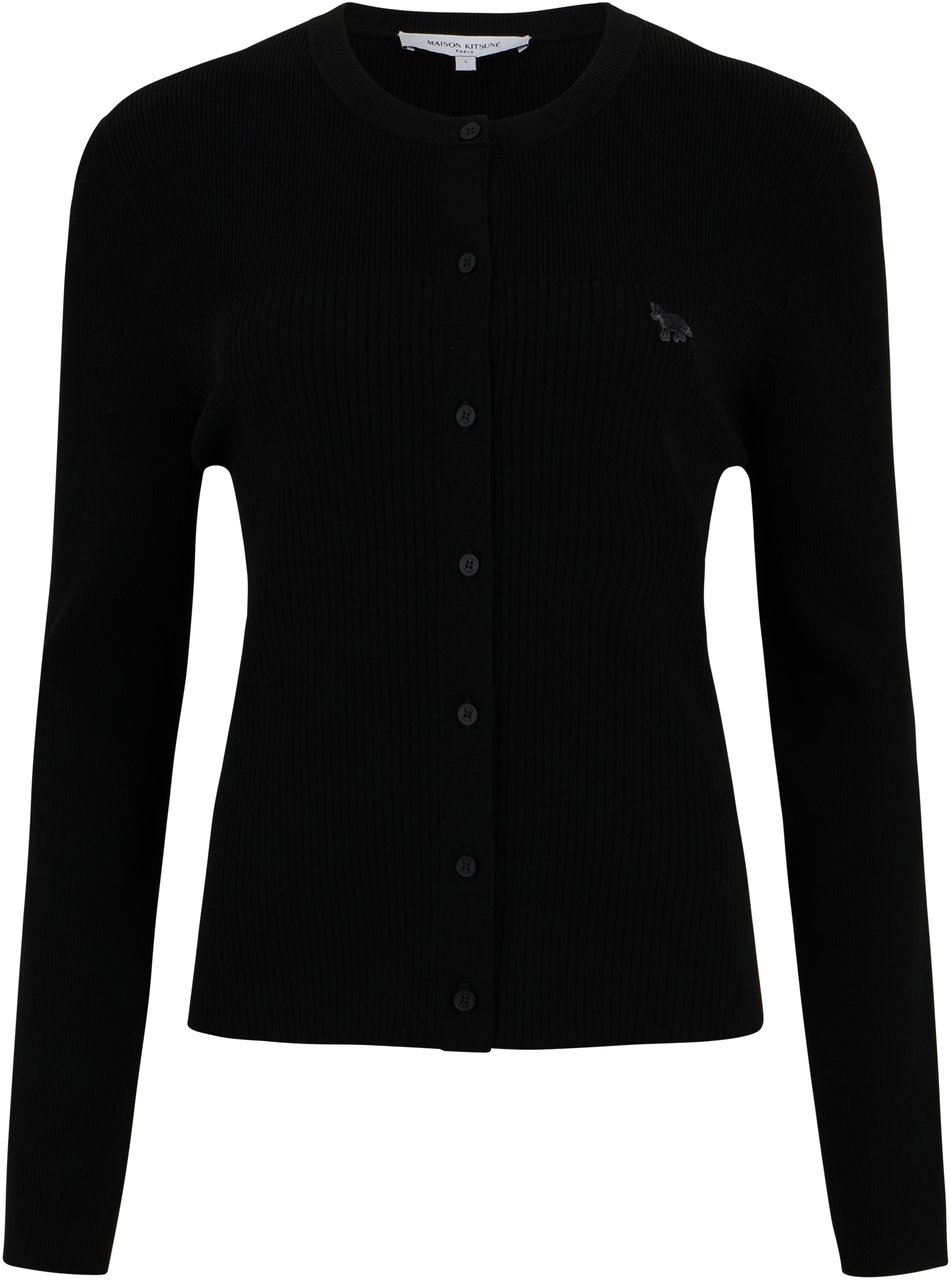 Maison Kitsuné Ribbed crewneck cardigan Zwart