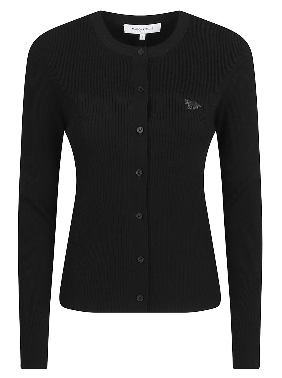 Maison Kitsuné Fitted Ribbed Knit Sweater with Button-Down Front and Logo Zwart