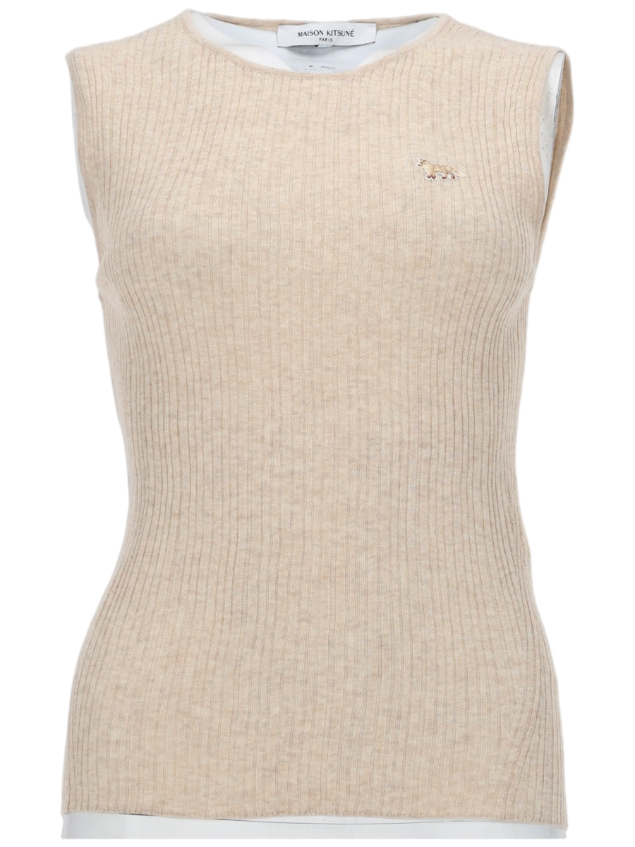 Maison Kitsuné Neutral Baby Fox Ribbed Knit Tank Top Neutraal