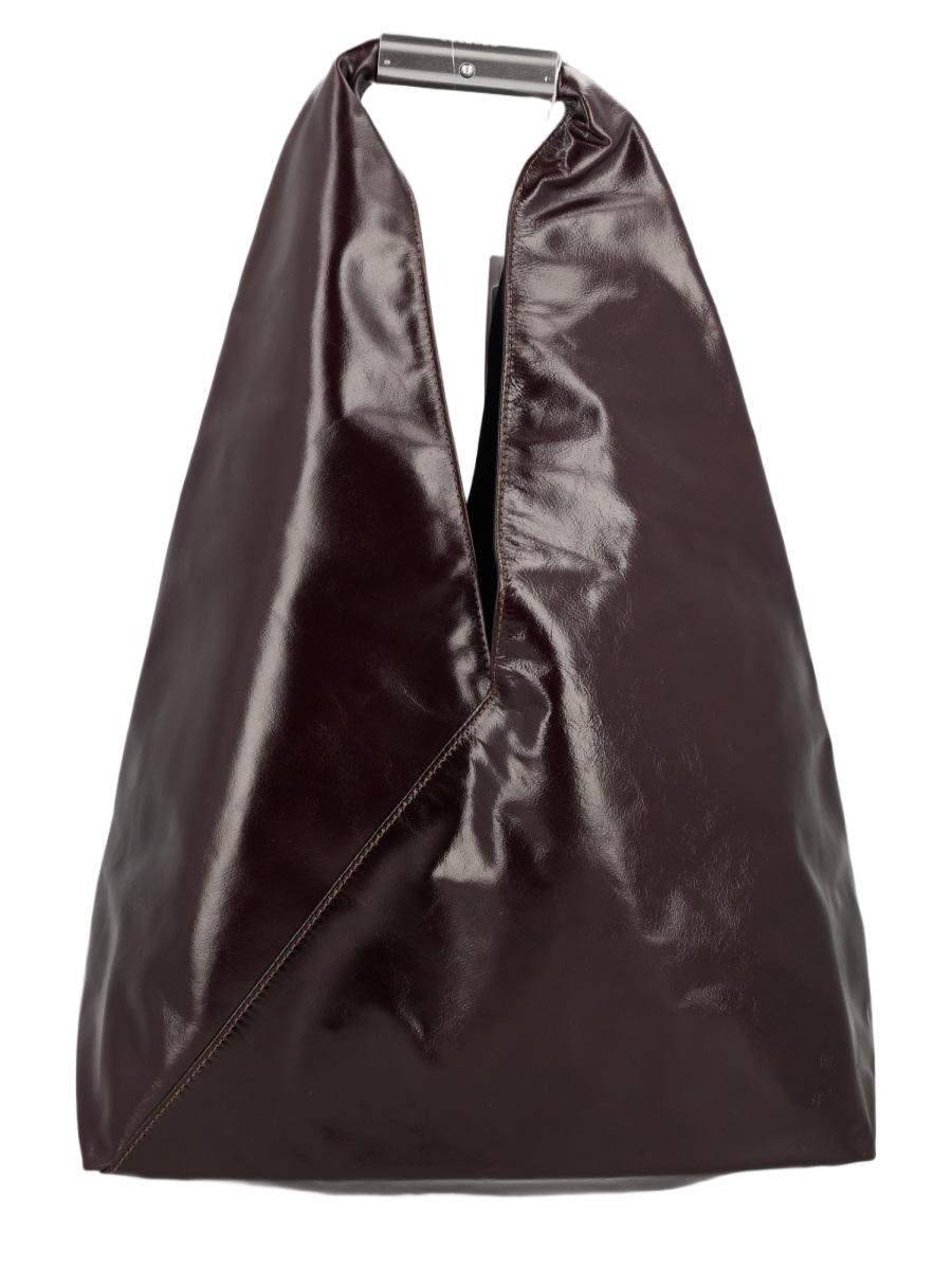 Maison Margiela Triangular Brown Cowhide Handbag with Structured Metal Handle Zwart