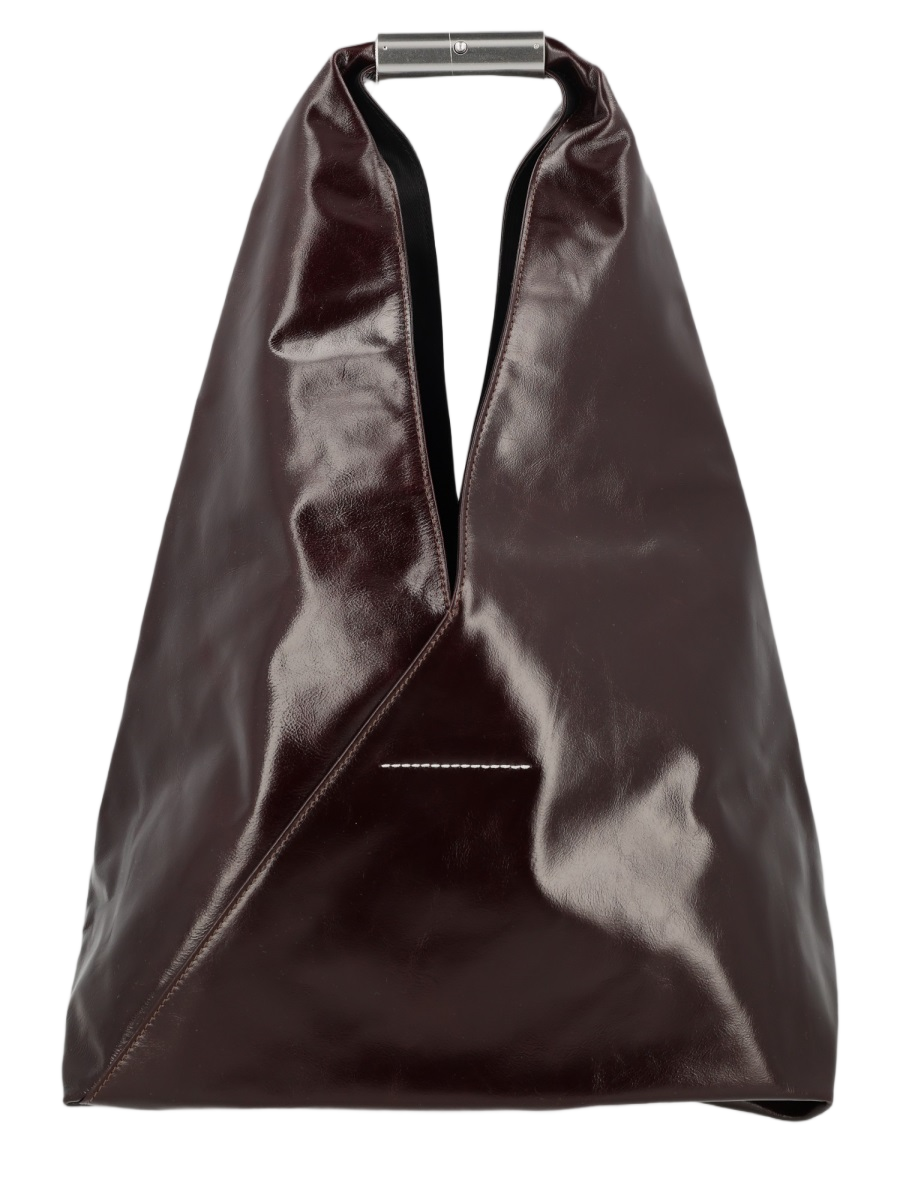 Maison Margiela Triangular Brown Cowhide Handbag with Structured Metal Handle Zwart