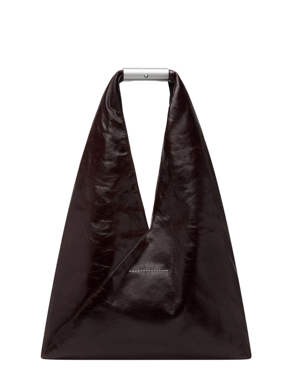 Maison Margiela Triangular Brown Cowhide Handbag with Structured Metal Handle Zwart