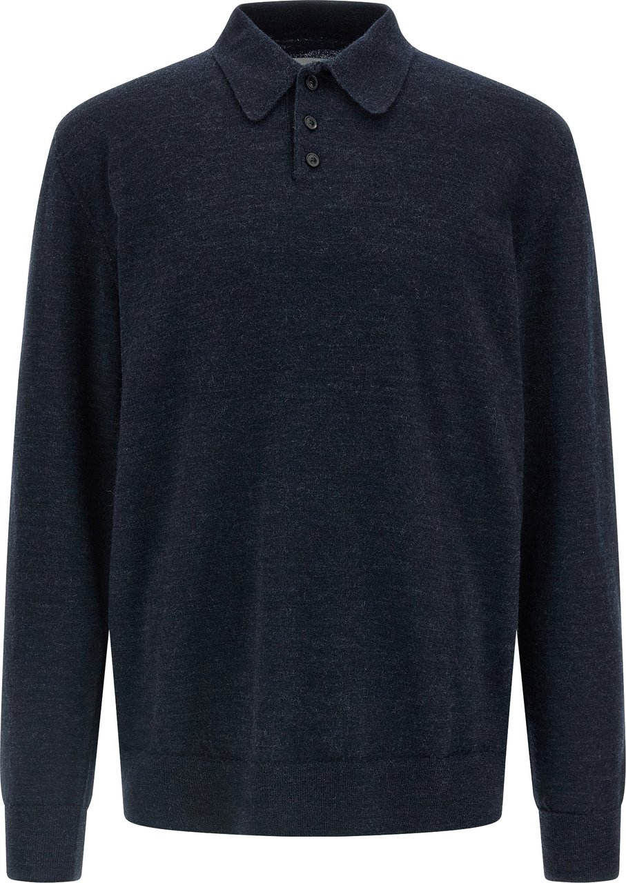 Maison Margiela Blue Wool Polo Shirt Blauw