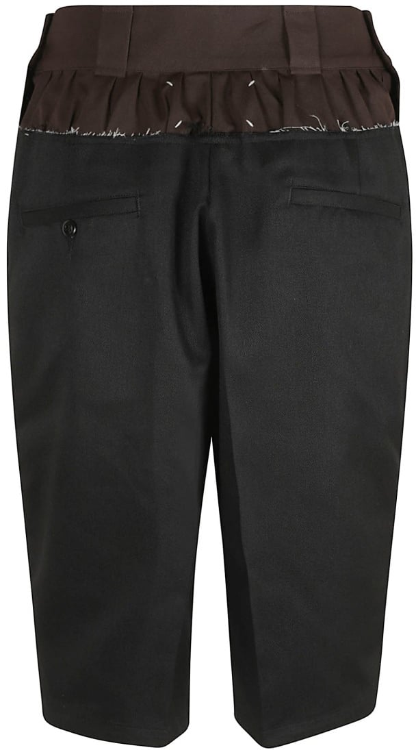 Maison Margiela Tailored Black Shorts With Unique Ruffled Waistband Zwart