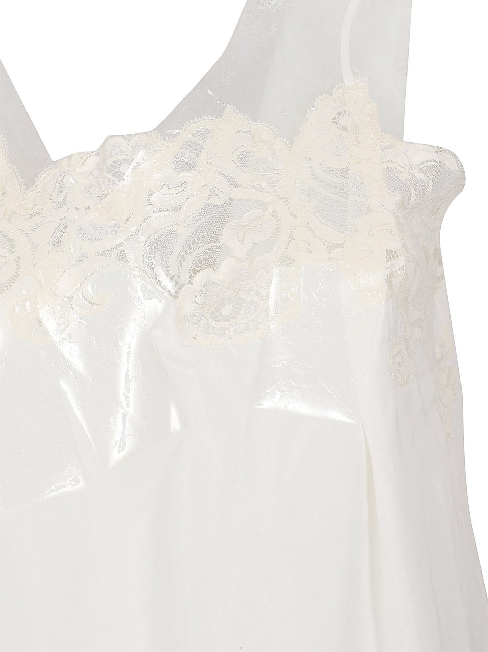 Maison Margiela White Silk Slip Dress with Lace Inserts Wit